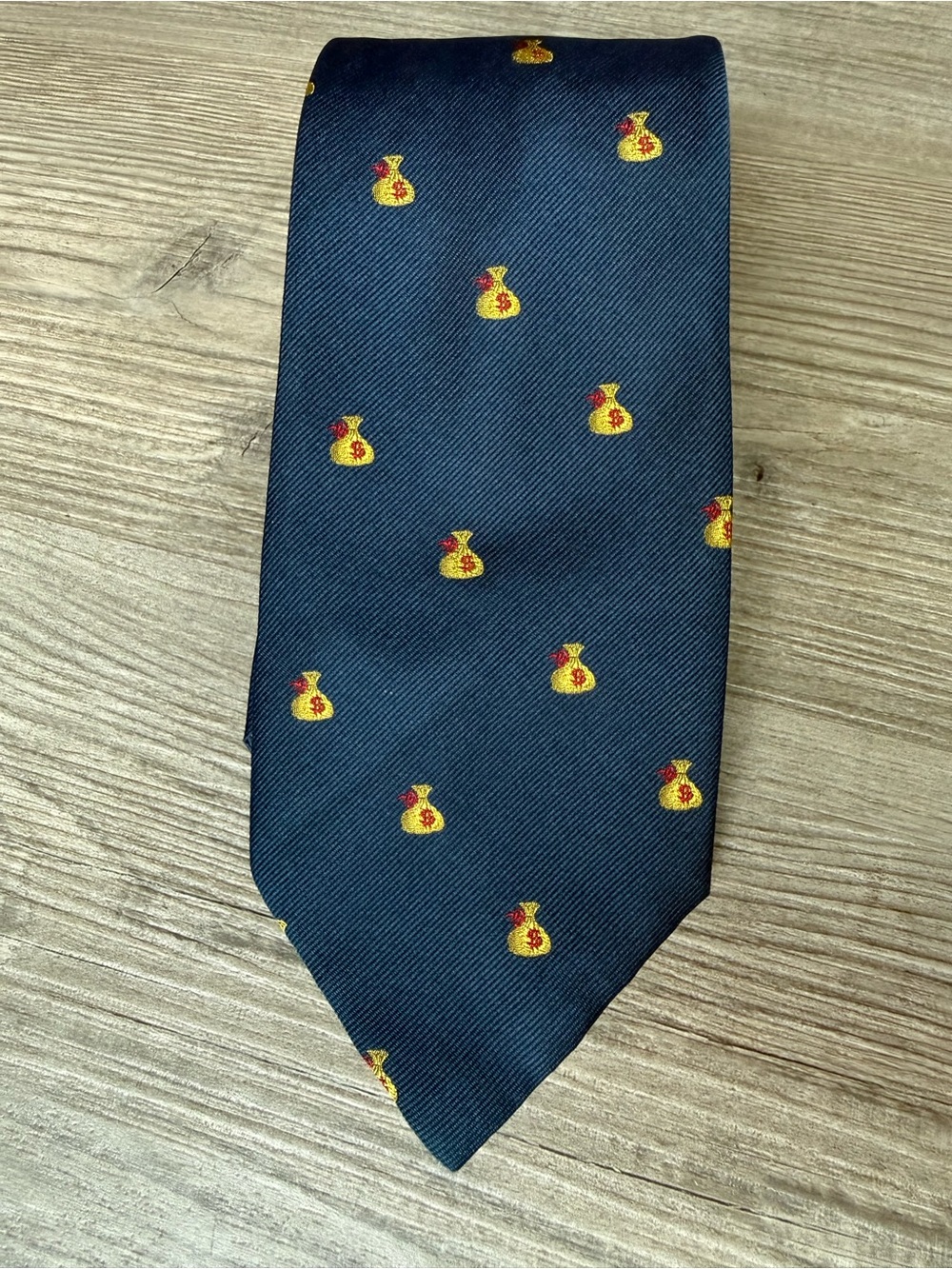 Money Bag Dollar Sign Vintage Talbots Necktie Navy Novelty Tie 3.25